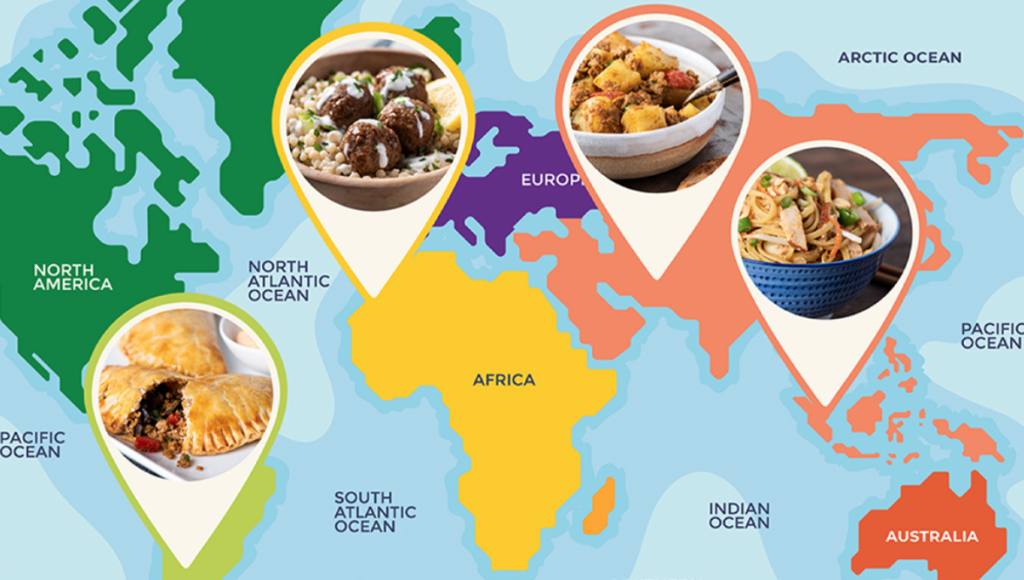 Global Foods on a colorful Map